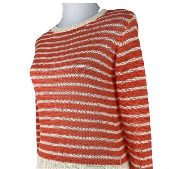 Acrobat‎ Women's Orange Striped Linen Crew Neck Long Sleeve Luxury Sweater S/C35 - Picture 5 of 9